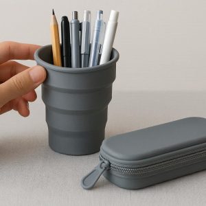 Silicone Collapsible Pen Holder Portable for Travel and Pencil Case