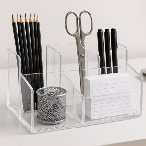 Modern Acrylic Desk Organizer with Multiple Compartments for Office