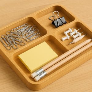 13 Bamboo Desk Organizer Tray for Paper Clips and Stationery