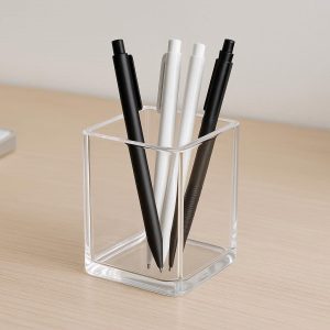 Modern Acrylic Clear Pen Cup for Minimalist Office and Home Desk