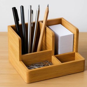 3 Bamboo Wood Pen Holder with Multi Compartments for Desk Organization
