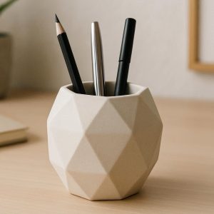 4 Ceramic Geometric Pen Pot for Modern Artisan Office Decor