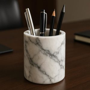 7 Marble Effect Pen Cup Elegant Stone Look for Executive Office Desk