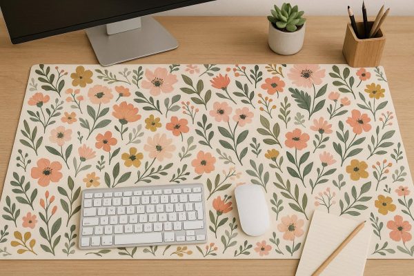 Aesthetic Desk Blotter with Floral Pattern for Home Office